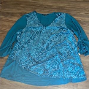 Zac & Rachel animal print blue blouse size 1X